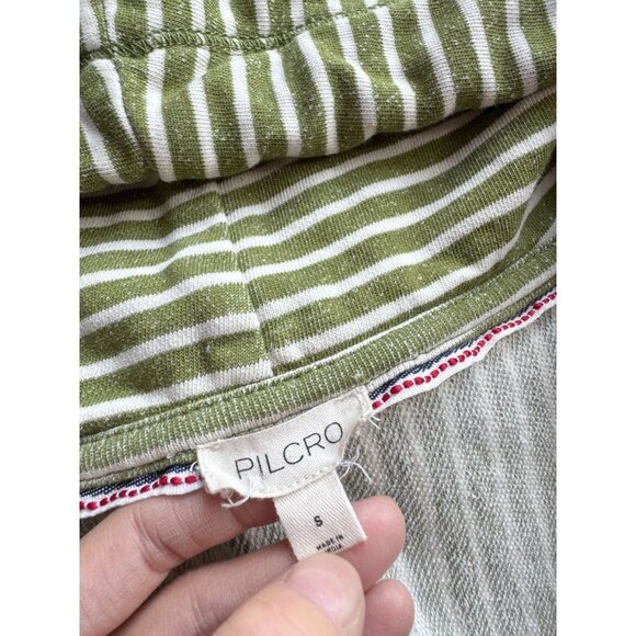 PILCRO Wharfside Green Striped Cotton Terry V-Neck Hooded Sweatshirt, Size S - Picture 12 of 14